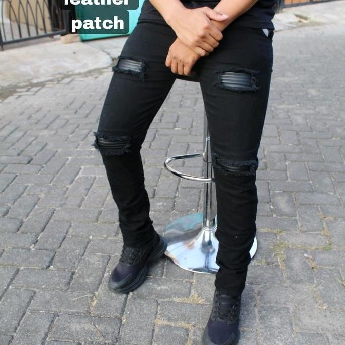 Celana Sobek Starboy / Celana jeans sobek bikers tambal leather patch