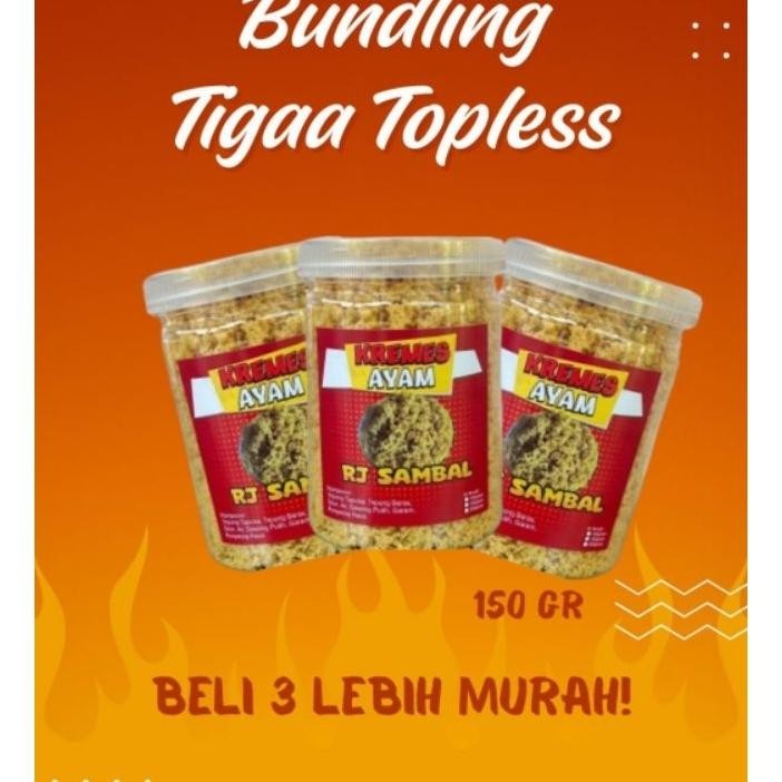 Paket Bundling 3 Toples Kremesan Ayam Rj Sambal Kemasan 150 Gram
