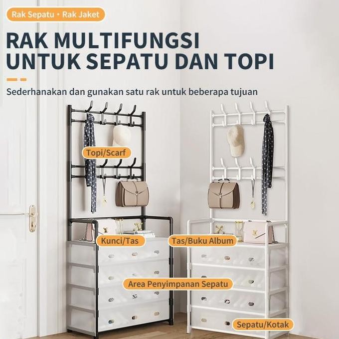 COD Dreamhome Rak Penyimpanan Sepatu & Topi Penutup Depan, Terbuka Belakang Putih Anti Debu Multifun