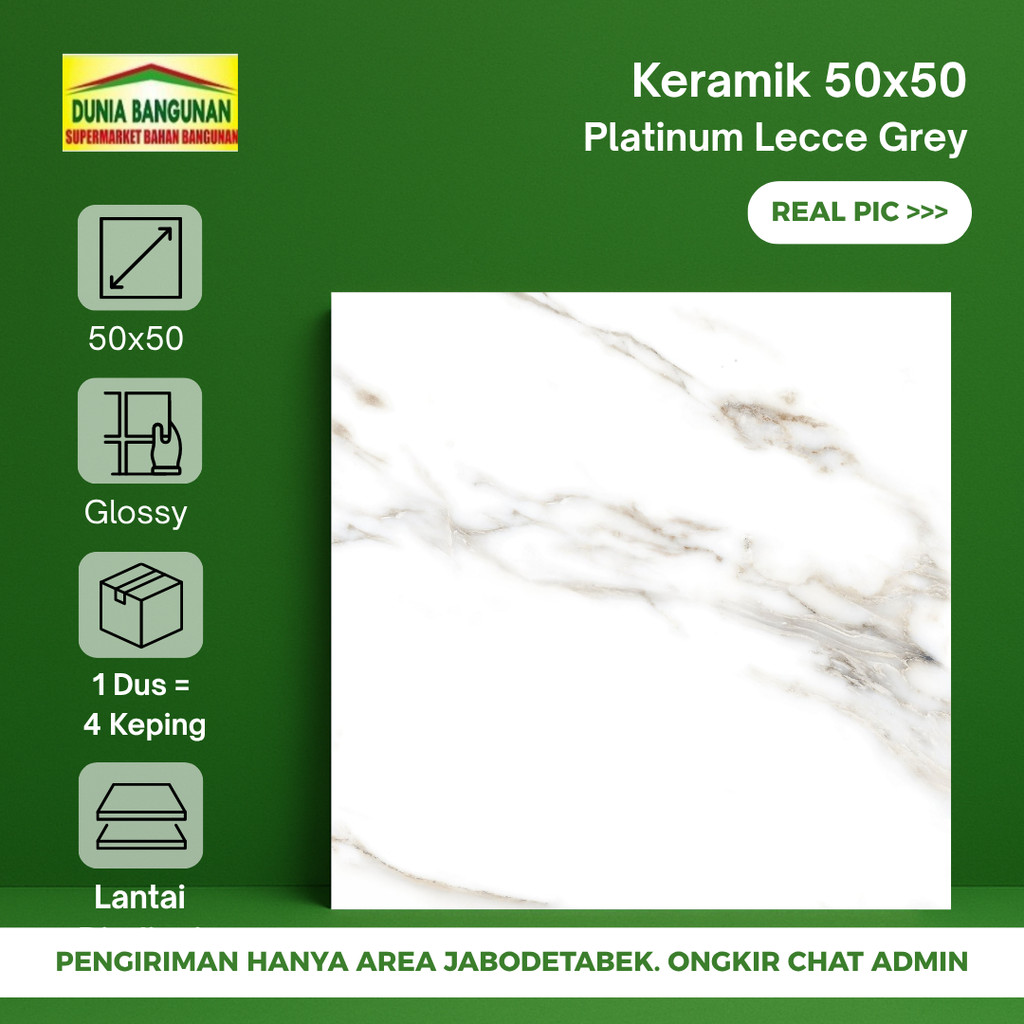 Keramik Lantai 50x50 Carara Platinum Lecce Grey Keramik Glossy