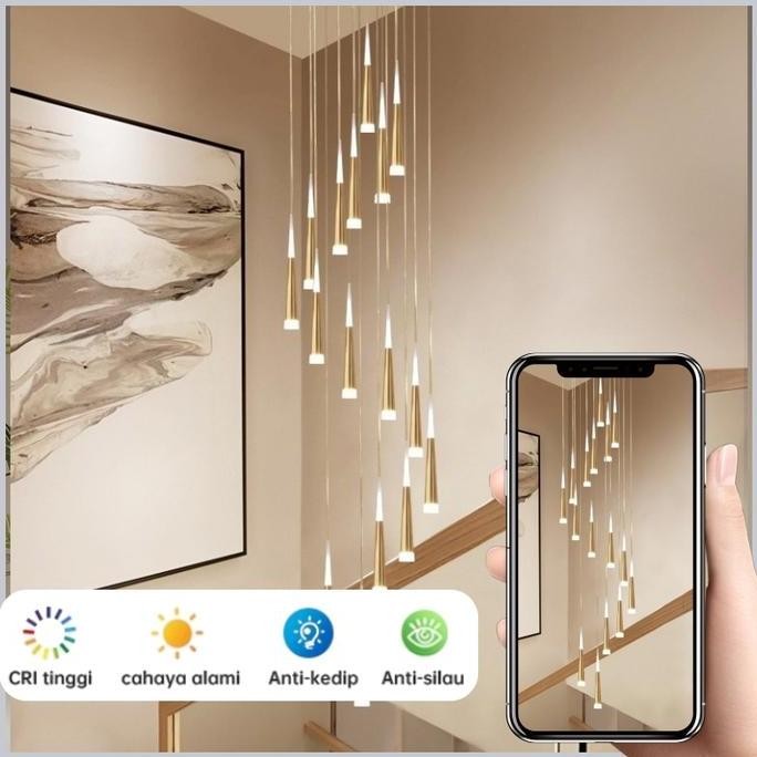 Lampu Tangga Gantung Ruang Tamu Plafon Minimalis Ruang tamu LED Revolving Lampu Gantung Ruang Makan 