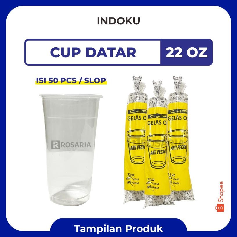 Cup Polos Datar 22 Oz Indoku 8 Gr Plastik Bening Gelas Minuman Baru