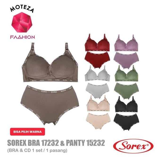 Promo Sorex Bra CD 1 Set Wanita - BH 17232 & Celana Dalam CD 15232 Katun Polos Setrip Mulus Setelan 