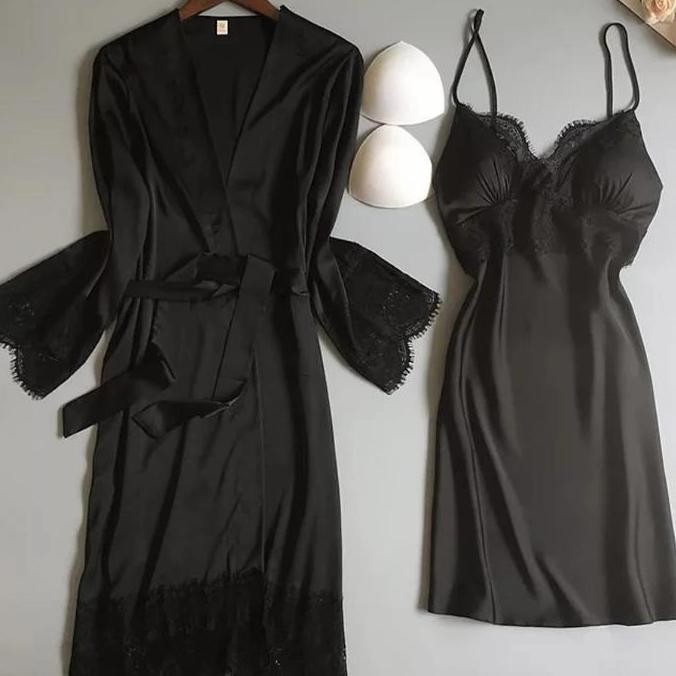 TERBARU - Kimono satin silk set 2 in 1 cup-piyama kimono seserahan V1910