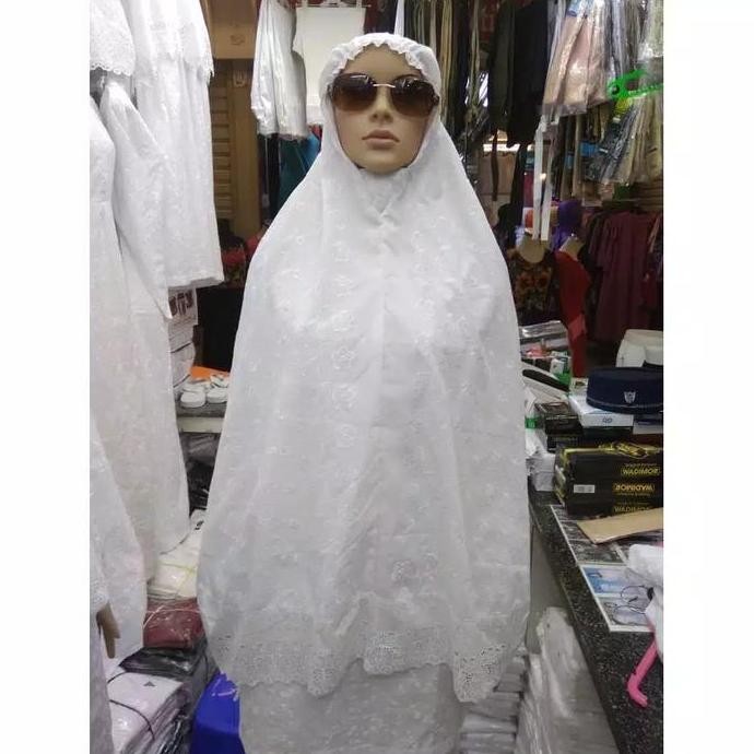 Promo Bergo Katun Renda Super Panjang Putih Perlengkapan Haji dan Umroh COD