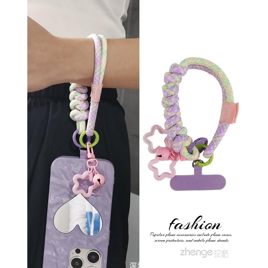 Gt01 Gantungan Kunci Tali Ponsel Liontin Bintang Warna Pastel Lucu Gantungan Tangan Gelang Kepang Ta