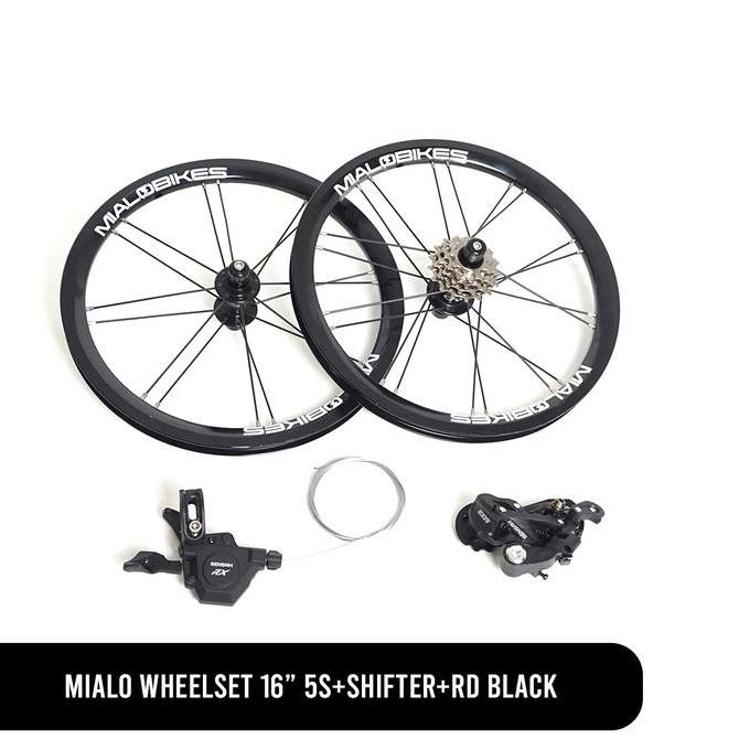 TERBARU Mialo Wheelset 16" 305 + Shifter + RD + Sprocket 5sp Black Aluminum BISA GRAB