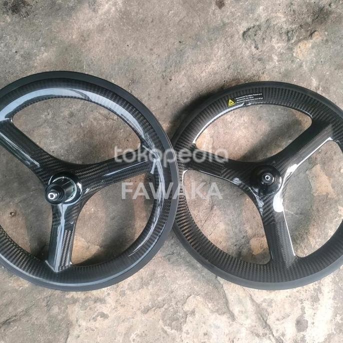 TERBARU Wheelset 3 spoke carbon 16 349 vbrake