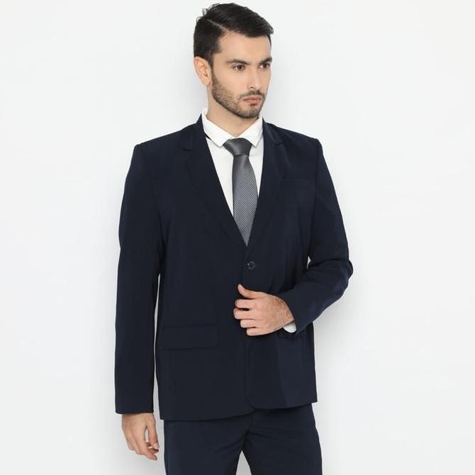 Code Male Jas Blazer Pria Navy Blue Kancing2 Slimfit