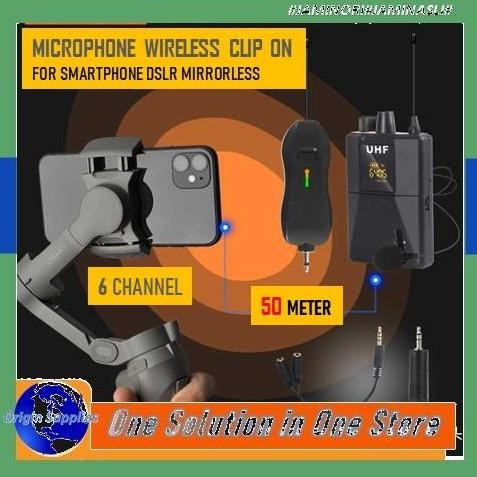 Microphone Mic Clip On Wireless Uhf Prank Vlog Untuk Smartphone Dslr