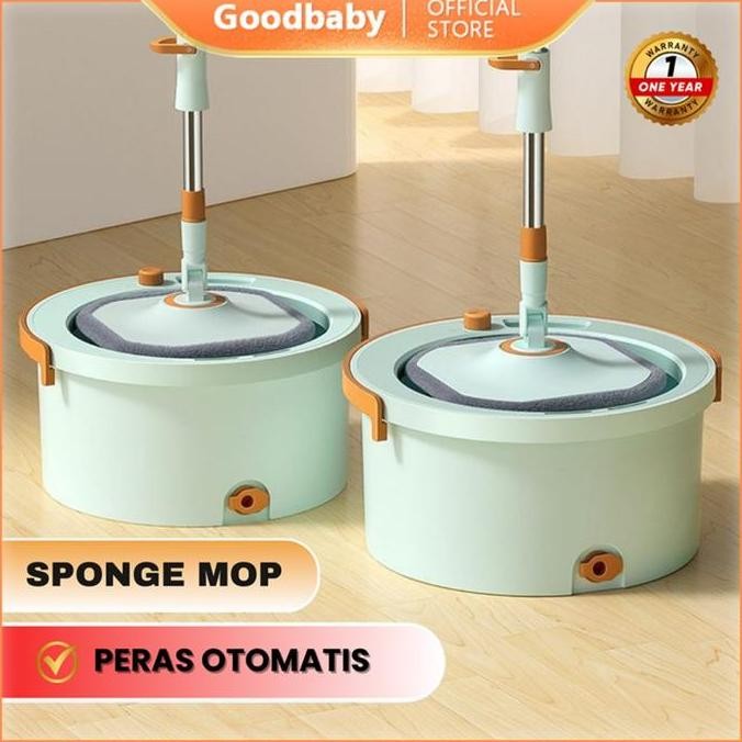 Goodbaby - Alat Pel Putar Mop Bulat Spin Mop Bulat Kotak - Alat pel Pembersih Lantai Spin Mop Ember 