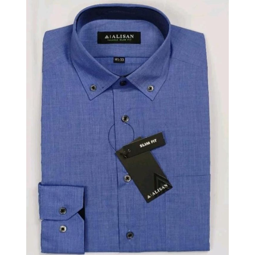 Kemeja Pria ALISAN POLOS NEW SLIMFIT Semi Jeans Biru