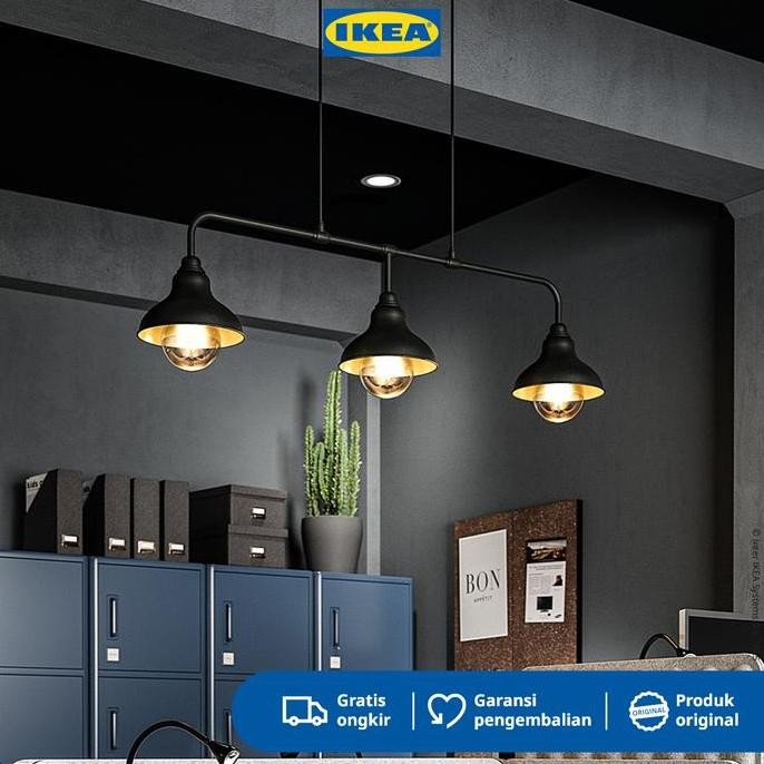 IKEA AGUNNARYD Lampu Gantung Dengan 3 Bohlam Hitam 122cm