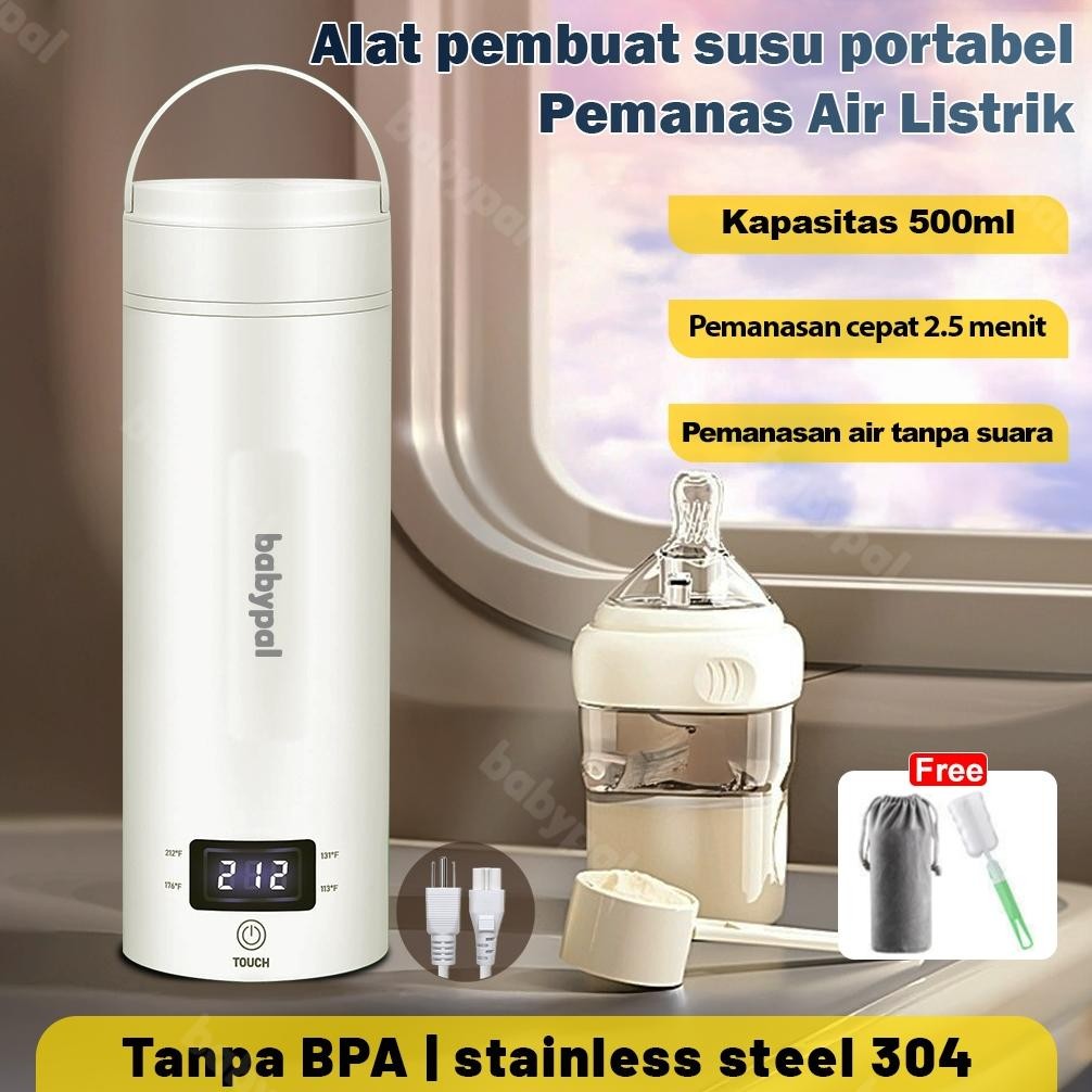 Babypal Pemanas Air Listrik Portable 500ML LED Display Stainless Steel 304 Alat pembuat susu portabe