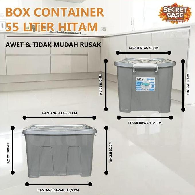 BOX CONTAINER 55 LITER + RODA - Kontainer Box Plastik / Container Box