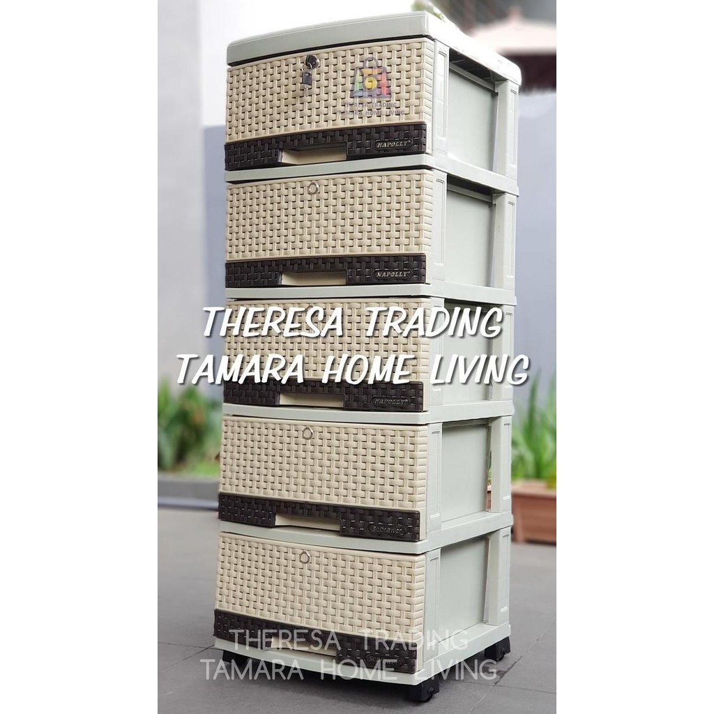 LEMARI PLASTIK NAPOLLY SCD 5 SUSUN 5 + RODA + KUNCI LACI