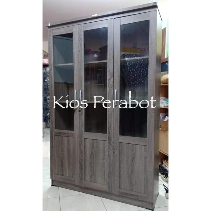 Lemari pajangan hias 3 pintu kaca / rak buku pintu kaca Romaro