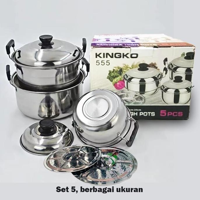 FOREVER - Panci set kingko 555 Peralatan Masak Stainless Steel Isi 5 Set + Steamer Kitchenware