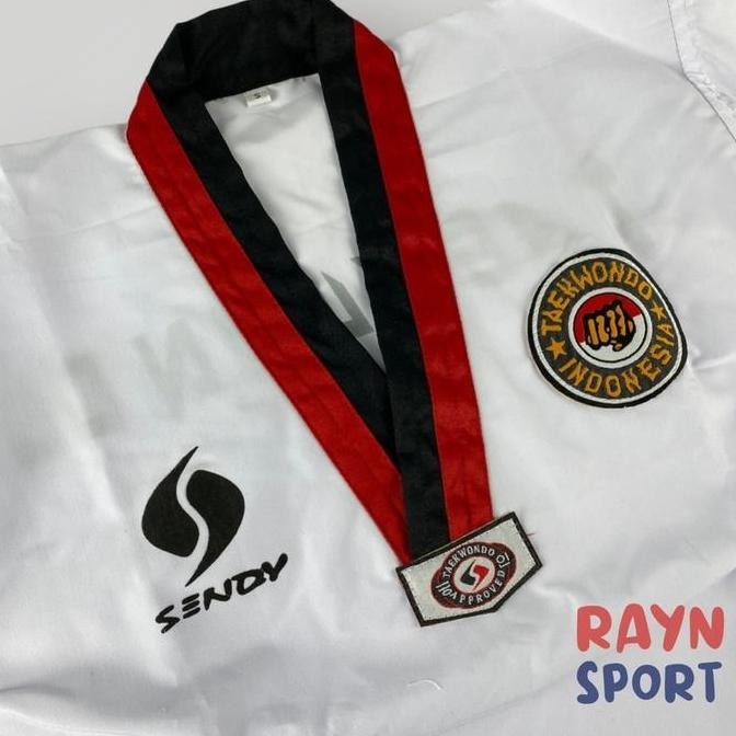 Baju Taekwondo Dobok SENDY Poom Seragam Pemula Kerah Merah Hitam Original