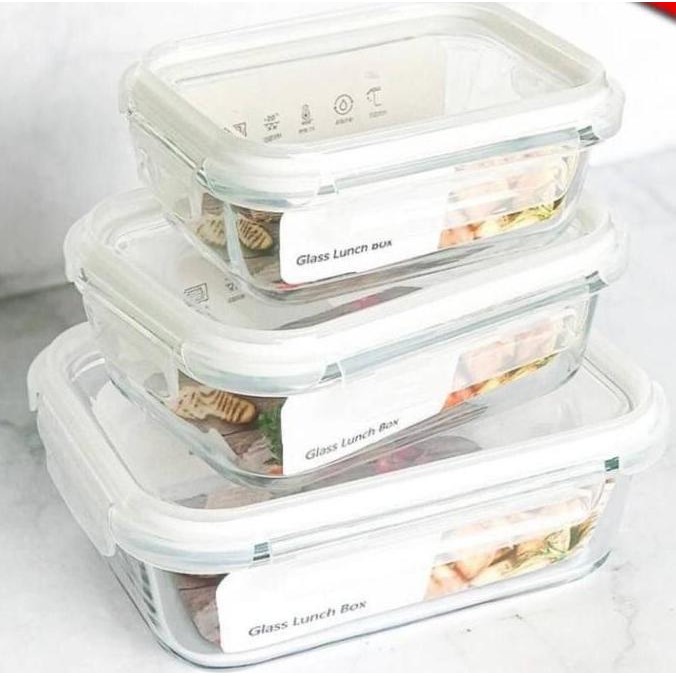 Glasslock Lunch Set Tempat Makan Wadah Kaca Food Storage Container 3in1
