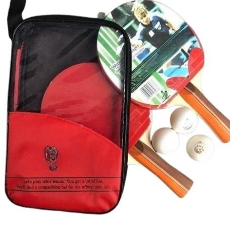 BET BAT BED PINGPONG TENIS MEJA ISI 2 SET 3 BOLA TAS MERAH TEBAL FULL SET KARET