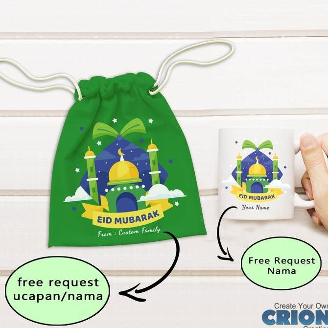 Mug Hampers Lebaran - Eid Mubarak Bisa Custom Tulisan - By Crion
