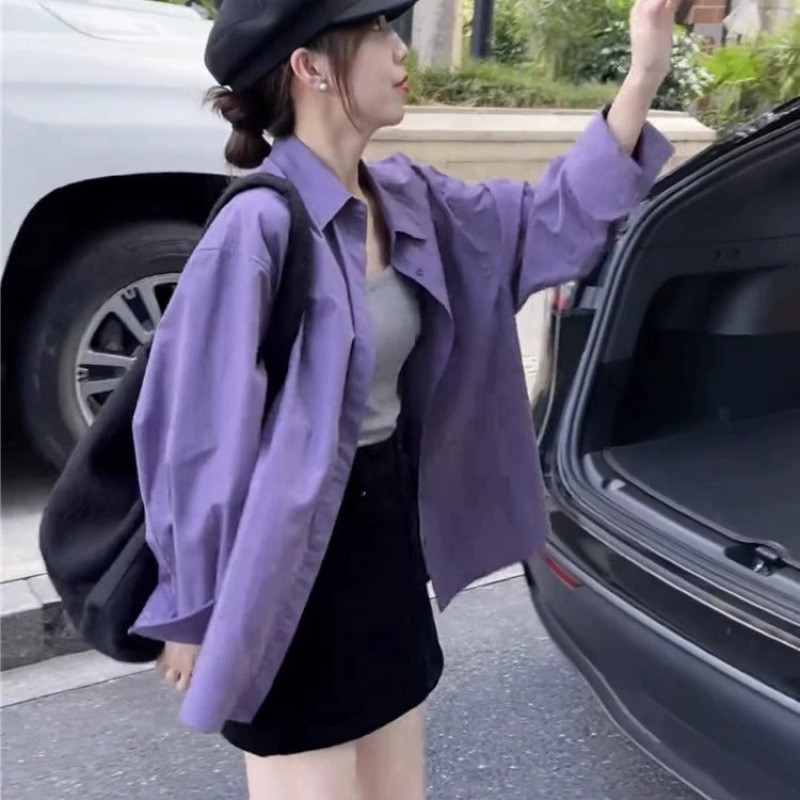 Jaket Kemeja Lengan Panjang Ungu Wanita Kemeja Baru