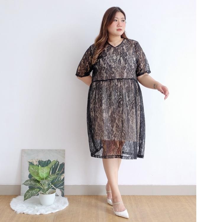 Terjangkau HN Franda Dress Brokat Jumbo Big Size | Dress Brukat Plus Size .,