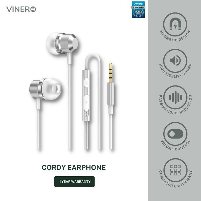 DF341>> Vinero Cordy Wraps In Ear Earphone Braided HiFi Sound Quality Magnetic Microphone