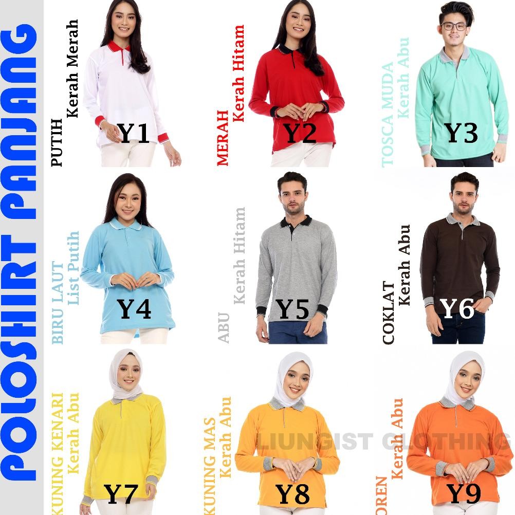 Hot - Kaos Polo Panjang Unisex Biru Laut Polos / Kaos Kerah / Poloshirt / Polo Shirt Panjang ~