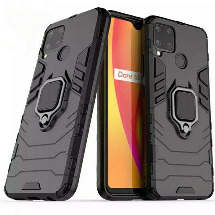 Realme C15 Armor Panther with Ring Cover i-Ring 360 Hard Case