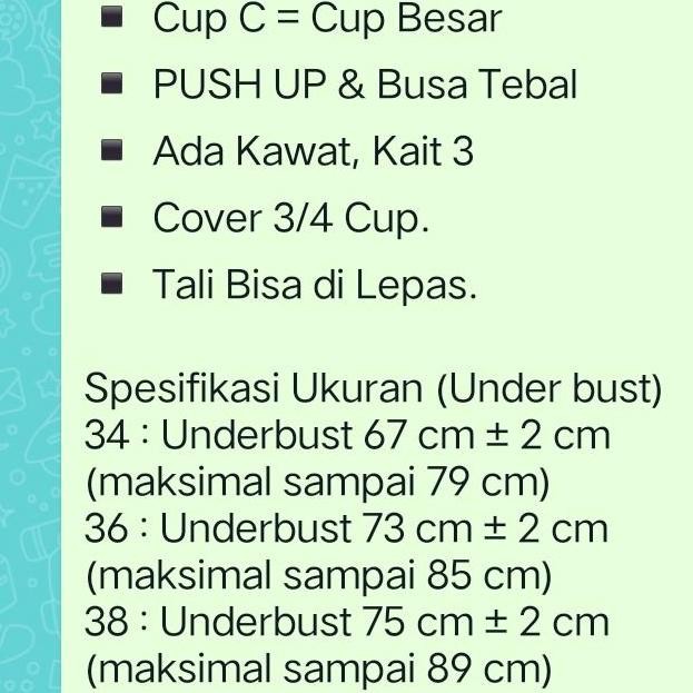 Bh Tally 8226 Push Up Busa Tebal Cup C= Cup Besar Kait 3 Berkawat