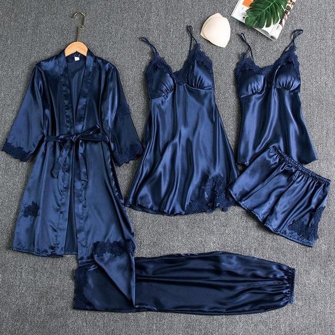 Ss Baju Tidur Piyama Set Sexy Kimono 5In1/Baju Tidur Satin Wanita/Baju Tidur Sexy/Lingerie Set Kimon