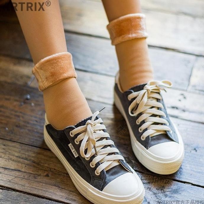 Promo Kaus Kaki Wanita Polos Velvet Tebal Hangat Musim Dingin Kaos Kaki D38 Nyaman Panjang Cod