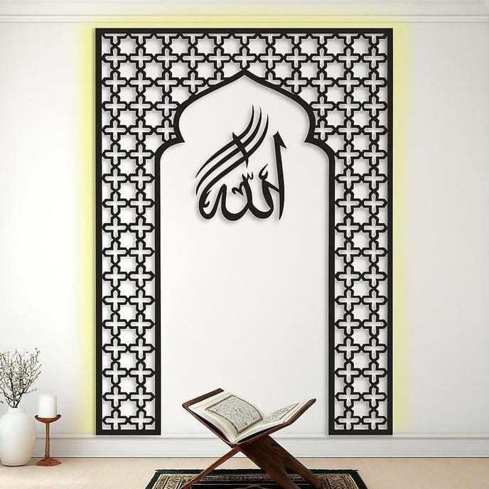 Kayo Craft - Dekorasi Mihrab Dinding Mushola Rumah Kaligrafi Masjid Islami Kubah, Mihrab Mushola Rum