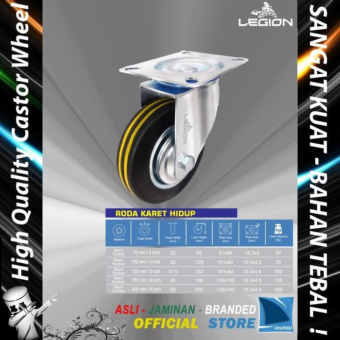 Roda Lori 5" inch / 125 mm Multi Arah Besi - KARET Caster Troli LEGION