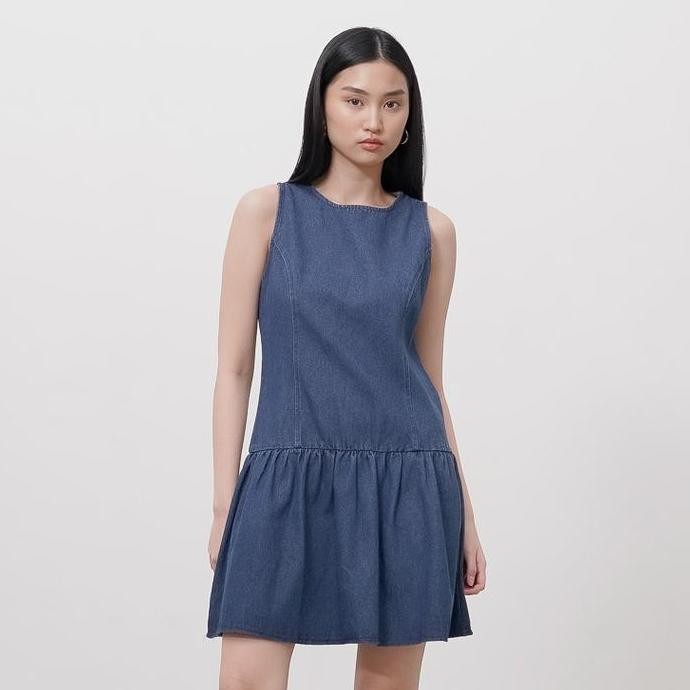 Promo This Is April Dress Jeans Gaun Mini Wanita Tanpa Lengan Gisela Gaun Denim 70027500 Cod