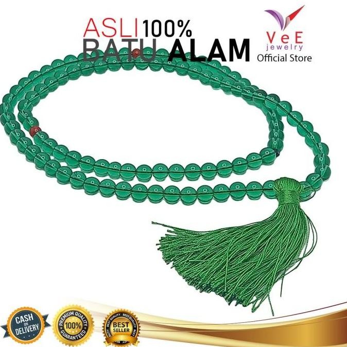 BEST SELLER TASBIH 99 BUTIR BATU GIOK CHINA ASLI 8MM HIJAU TUA NATURAL- VEE KALUNG 