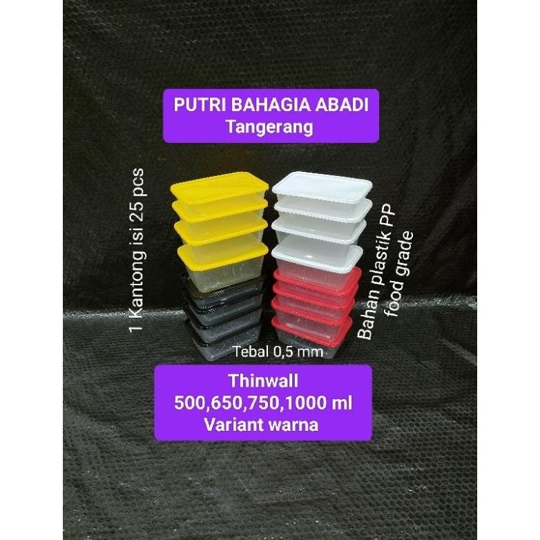Cod Thinwall Persegi Panjang 500 Ml , 650 Ml , 1000 Ml Warna   Box Take Away Kotak Makan Plastik Per