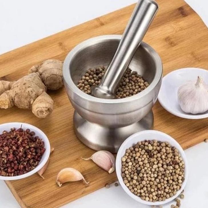 Cobek Stainless Tumbukan Bumbu Dapur Dengan Tutup Mortar Pestle Tumbukan Bumbu Stainless Cobek Uleka