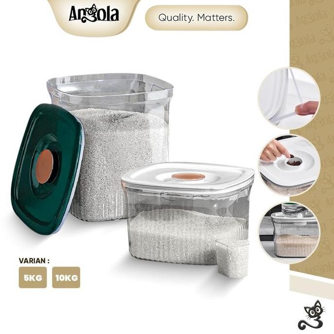 TP Angola Dispenser Beras Transparan 5KG 10KG Tempat Beras E50-E51 Rice Bucket / Tempat Penyimpanan 