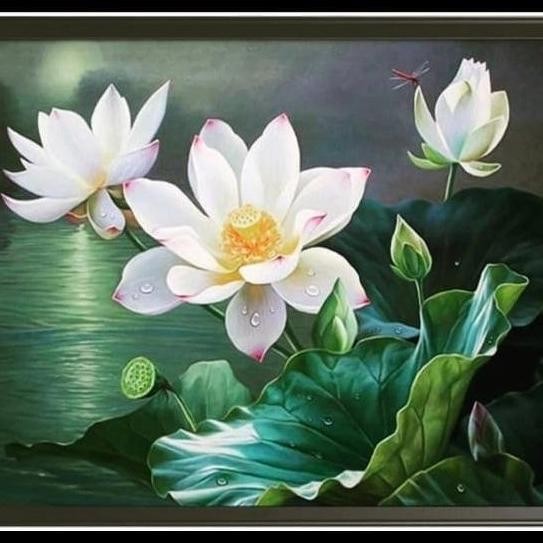 paket kristik bunga teratai putih full pola kain 11ct