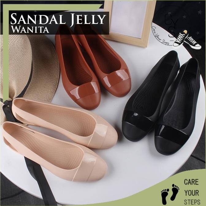 Promo CYS Sandal Sepatu Flat Glossy Hak Cewek Wanita Jelly Formal Kasual Import Korea Fashion Style 