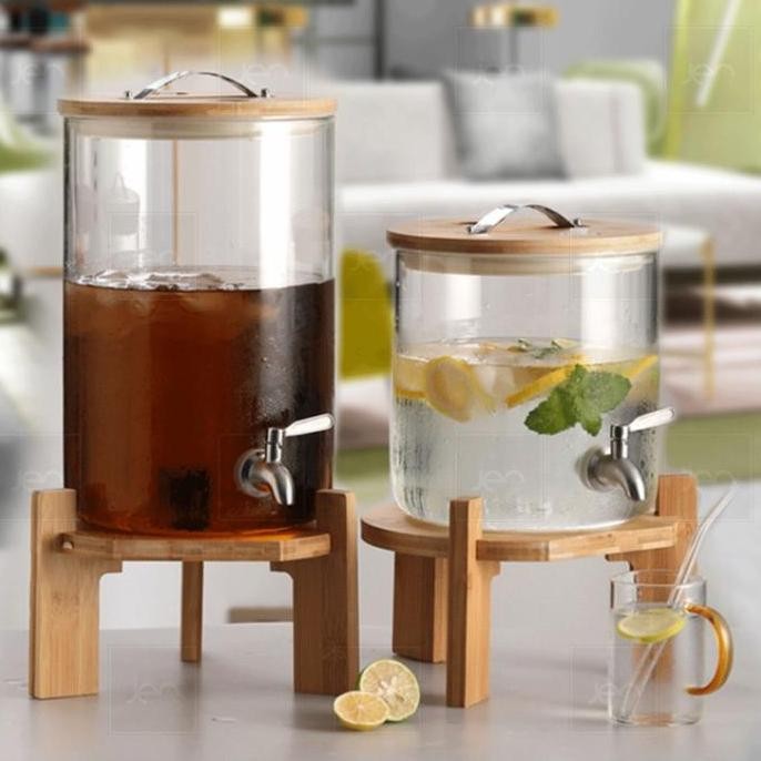 Drinking Jar Dispenser / Toples Keran Air Jus Teh Kaca Kayu Nordic