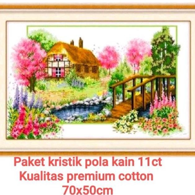 DIY paket kristik pemandangan rumah pedesaan pola kain cross stitch kit