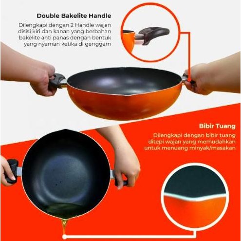 Miyako Fry Wok / Wok Pan 30, 34 Cm (Anti Lengket)