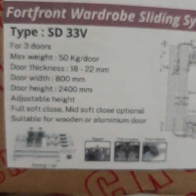 Roda dan rel sliding KNOCKERS SD 33V + Rel 3.5 M 3  Pintu