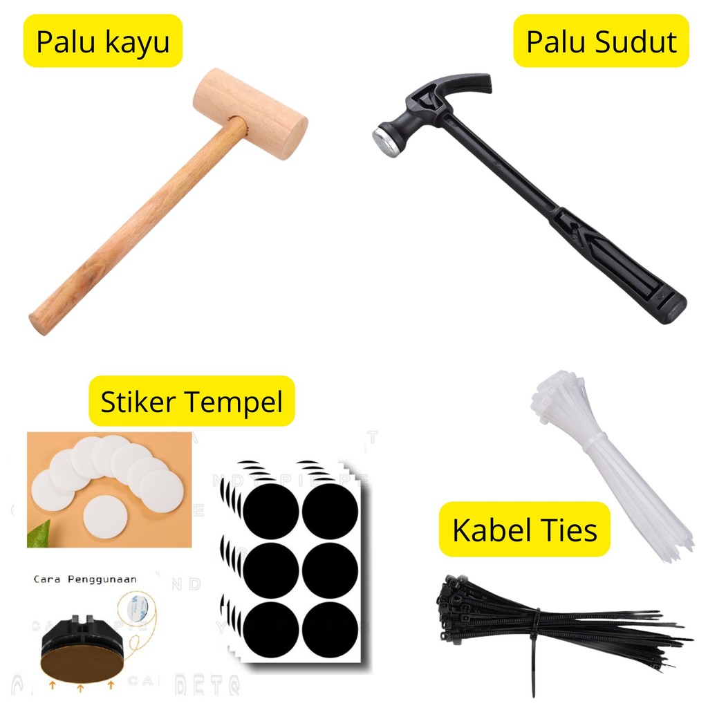 Set Peralatan Serbaguna DIY Kandang – Palu Kayu, Palu Sudut, Stiker Tempel & Kabel Ties Lengkap