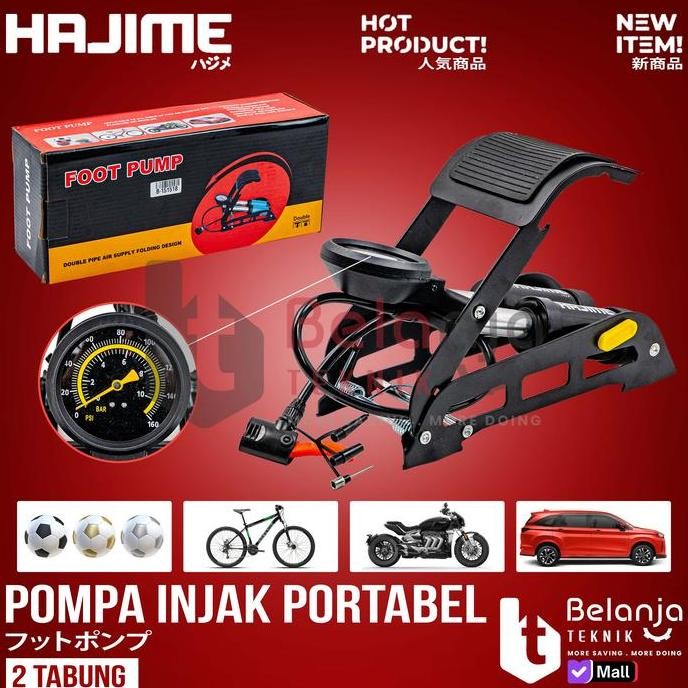 Pompa Kaki Injak 2 Tabung Hajime Alat Isi Angin Ban Sepeda Motor