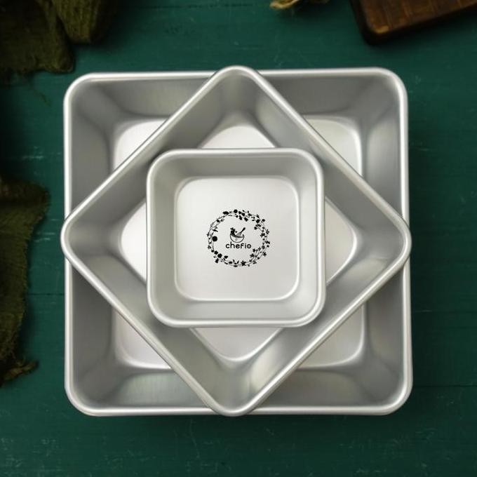 Chefio Loyang Kotak Aluminium Tanpa Sambungan Press / Bolu Cake Lapis